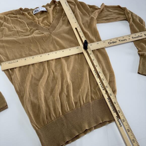 Zara Sweater Womens Small V Neck Lightweight Pullover Long Sleeve Modal Blend To - Picture 7 of 7